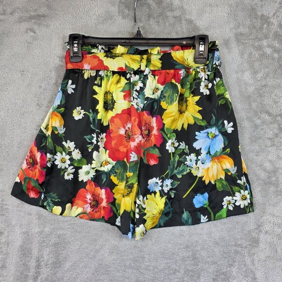 Zara Shorts Womens Medium Multicolor Floral Paperbag Belted Satin Summer - Picture 2 of 10